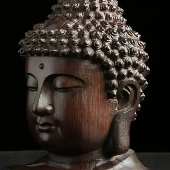 Collectible 1 carved Ebony wood face of Buddha - Picture 5 of 7